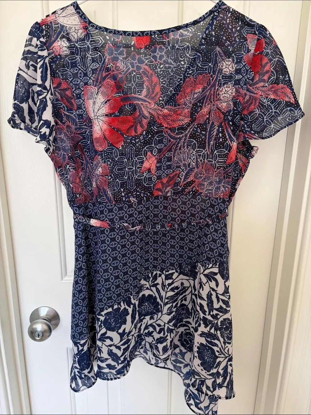Jessica Simpson Maternity - faux wrap top, Navy and Red